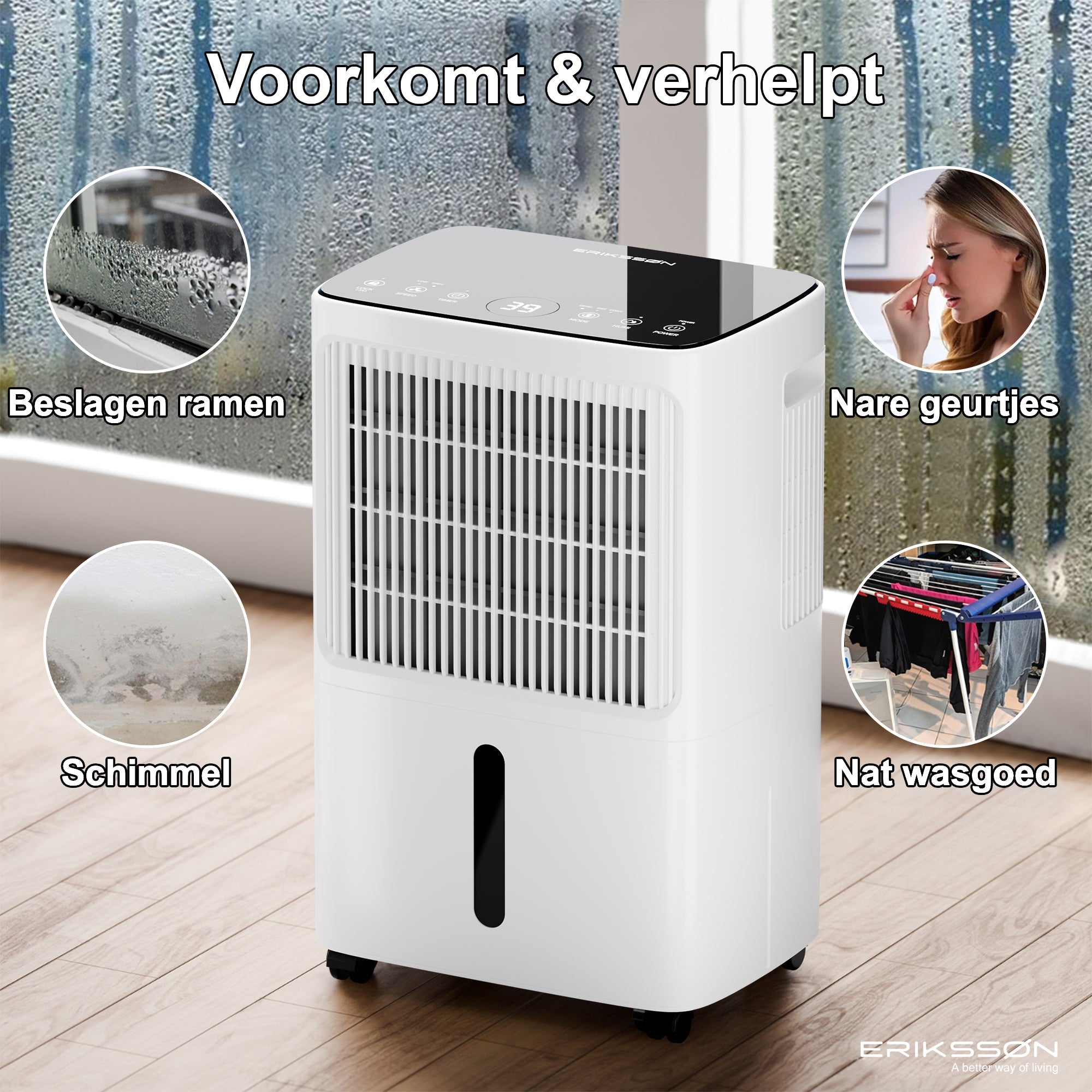 Erikssøn Luchtontvochtiger Dry Pro Plus - Ontvochtigt Tot 16 Liter Per Dag Wit - Erikssøn