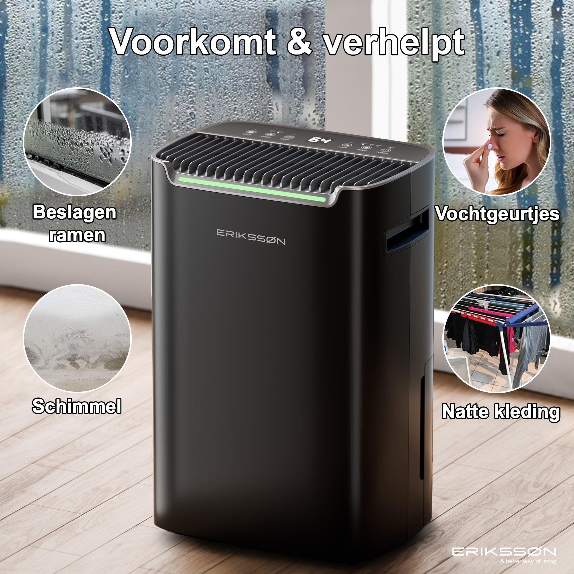 Erikssøn Luchtontvochtiger Dry Pro Plus - Ontvochtigt Tot 20 Liter Per Dag - Was - droog Functie - Zwart - Erikssøn