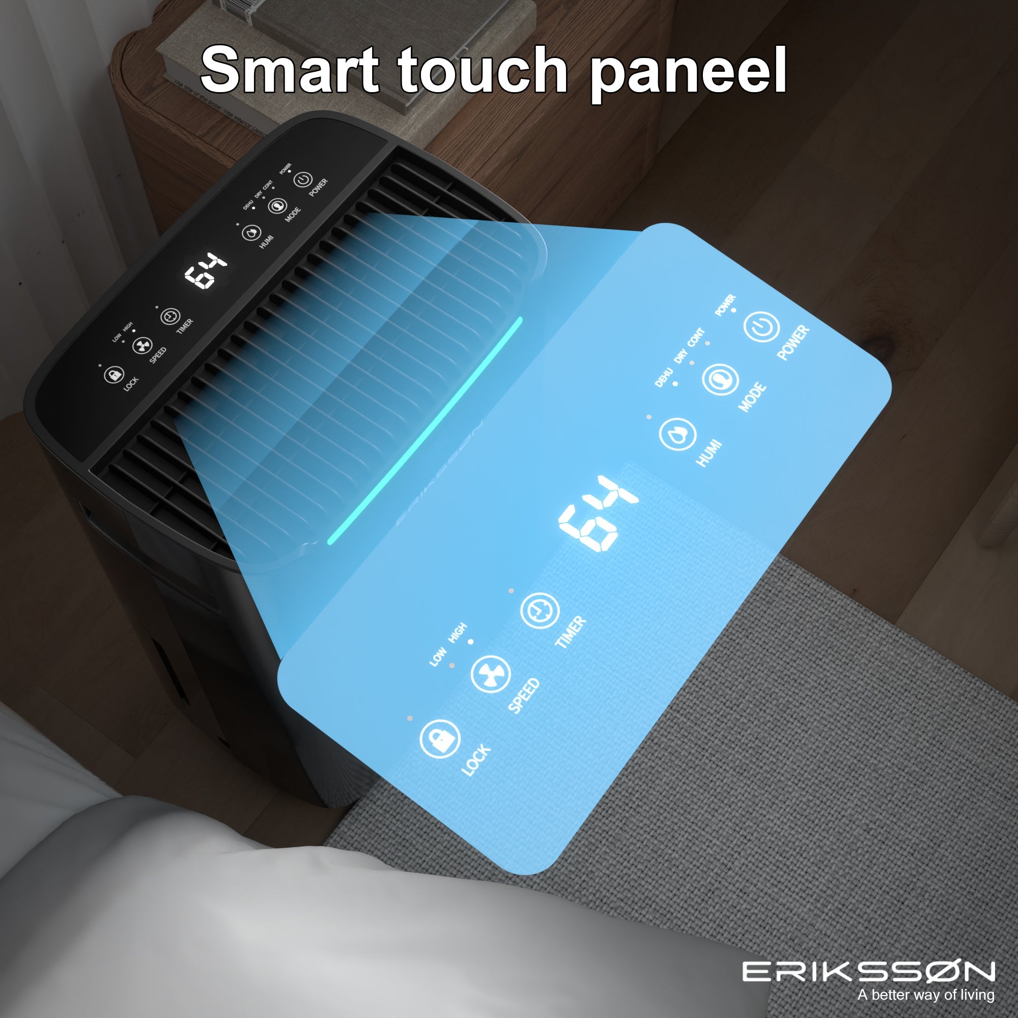 Erikssøn Luchtontvochtiger Dry Pro Plus - Ontvochtigt Tot 20 Liter Per Dag - Was - droog Functie - Zwart - Erikssøn