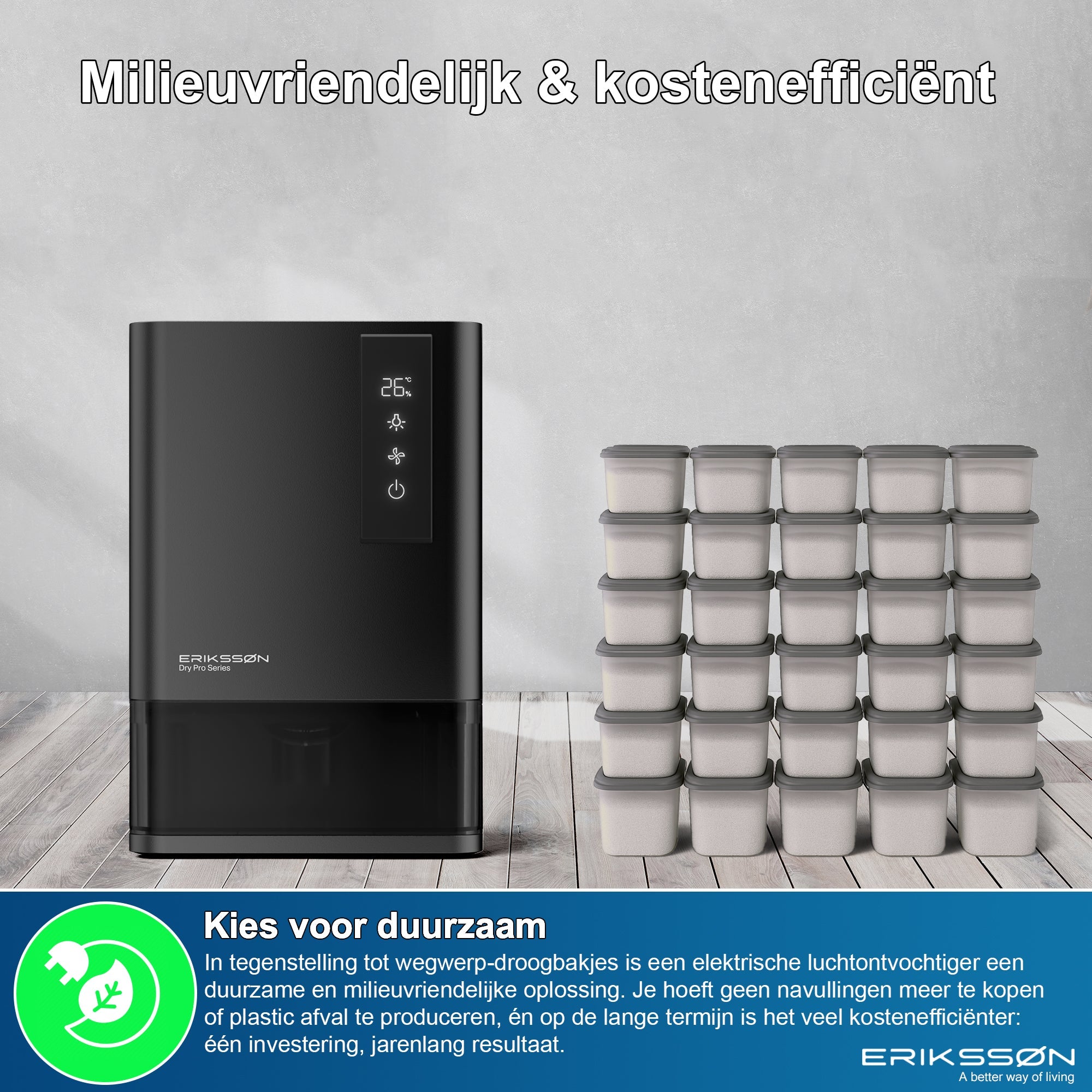 Erikssøn Luchtontvochtiger Dry Pro Series - Tot 1.2 Liter / dag - Zwart - Erikssøn
