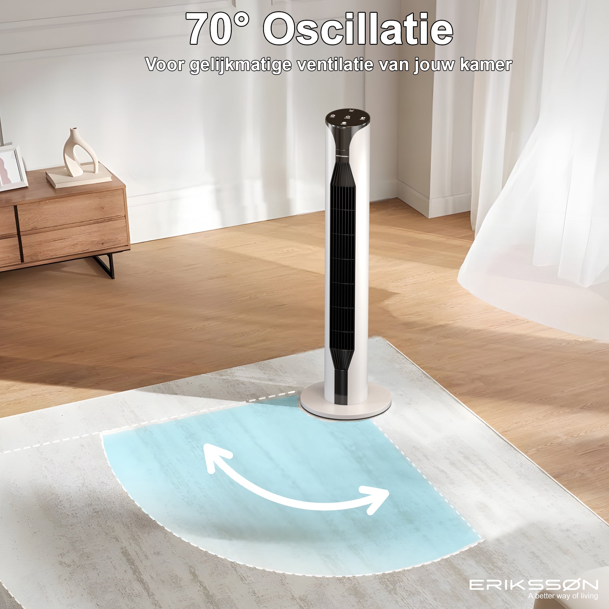 Erikssøn Torenventilator - Silent Comfort Series - Staande Ventilator met Afstandsbediening - Timer - 55W - 39 dB - 106cm - Wit - Erikssøn