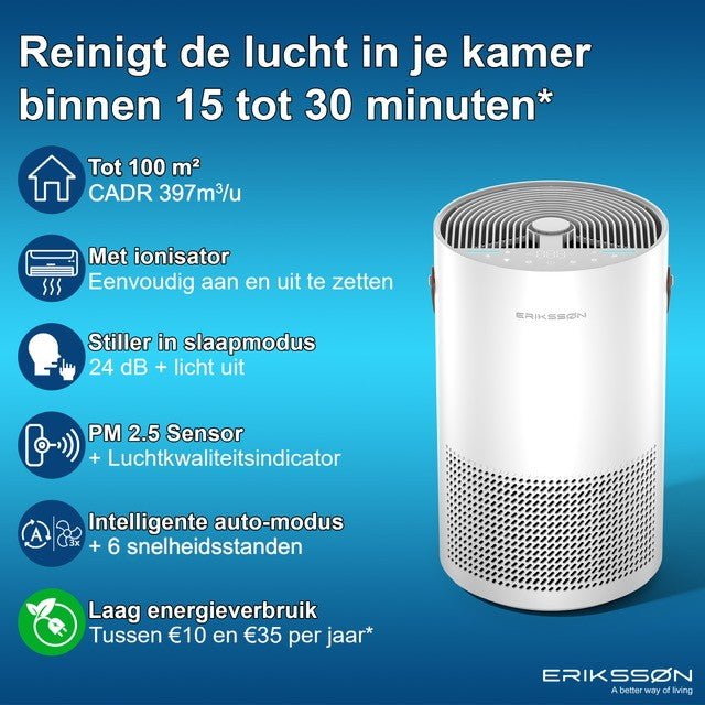 Erikssøn Luchtreiniger Air Pure Pro - 397 m3/u - Wit