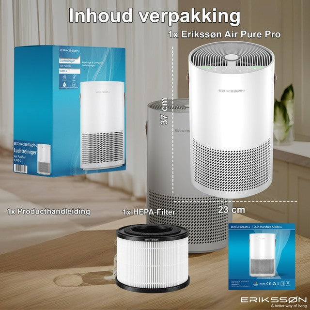 Erikssøn Luchtreiniger Air Pure Pro - 397 m3/u - Wit