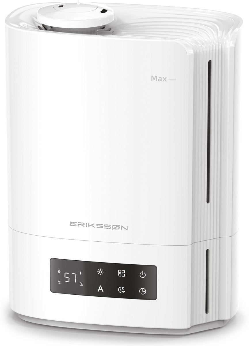 Erikssøn Luchtbevochtiger Hydra Comfort - 6 Liter - Geschikt voor Woonkamer, Kantoor, Slaapkamer, Babykamer - Met Aromatherapie - Wit - Erikssøn