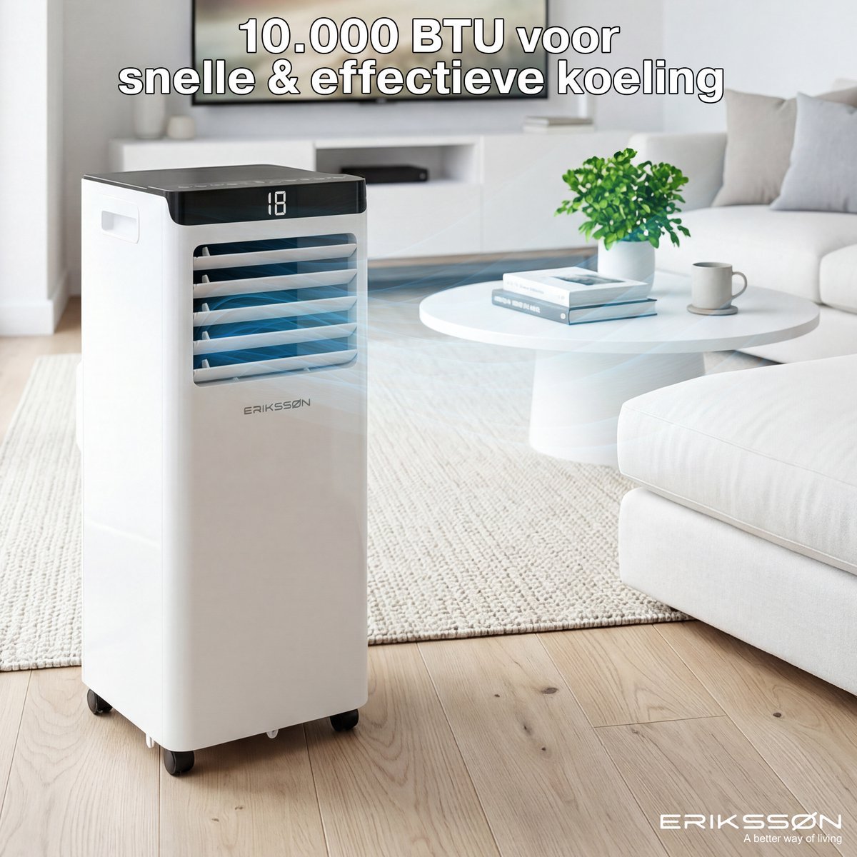 Erikssøn Mobiele Airco - 10.000 BTU - Incl. Raamafdichtingskit- Wit - Erikssøn