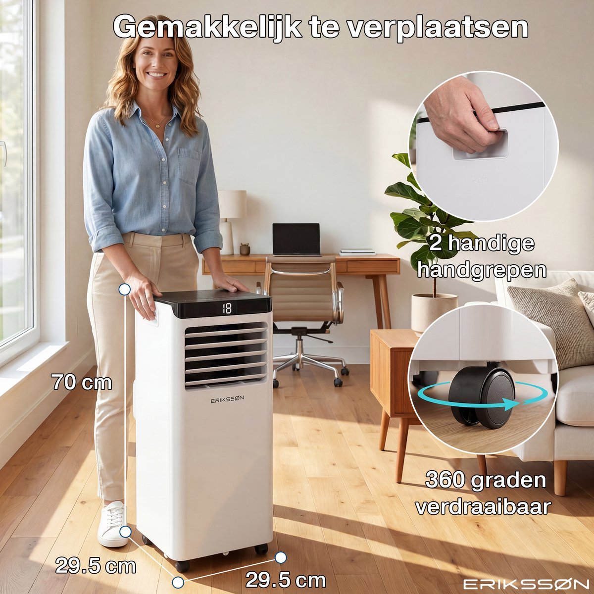 Erikssøn Mobiele Airco - 10.000 BTU - Incl. Raamafdichtingskit- Wit - Erikssøn