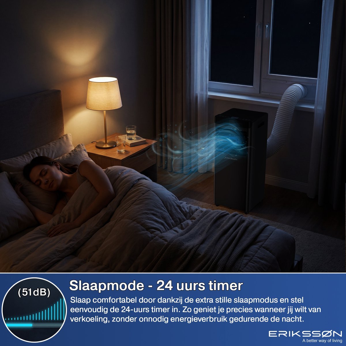 Erikssøn Mobiele Airco - 10.000 BTU - Incl. Raamafdichtingskit- Zwart - Erikssøn