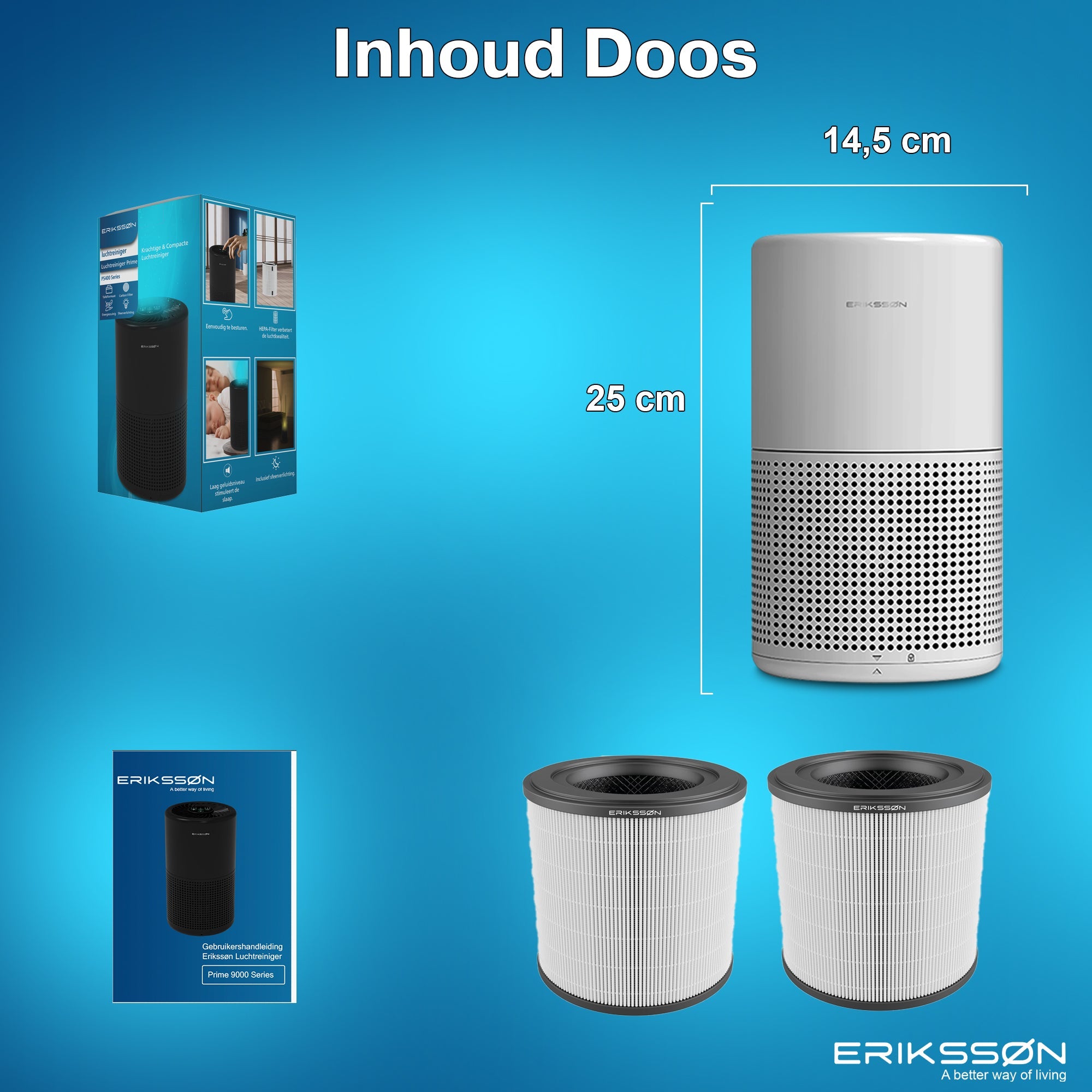 Erikssøn Luchtreiniger Air Pure Prime - Met 2x HEPA - Filter - 70 m3/u - Wit - Erikssøn