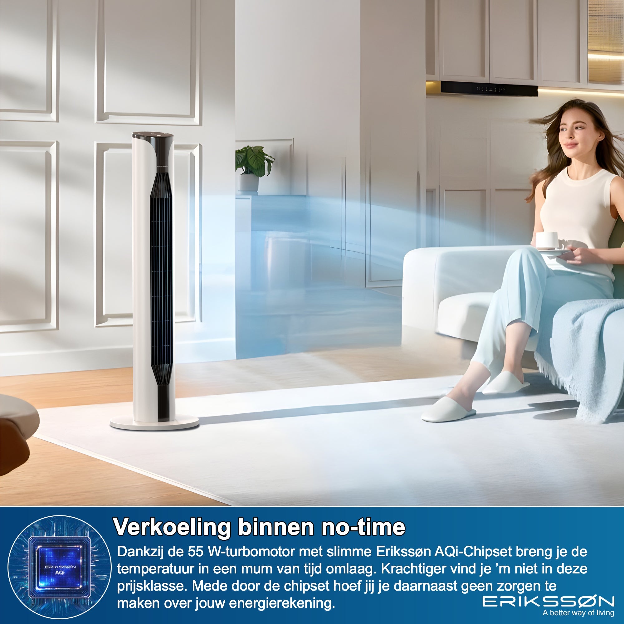 Erikssøn Torenventilator - Silent Comfort Series - Staande Ventilator met Afstandsbediening - Timer - 55W - 39 dB - 106cm - Wit - Erikssøn