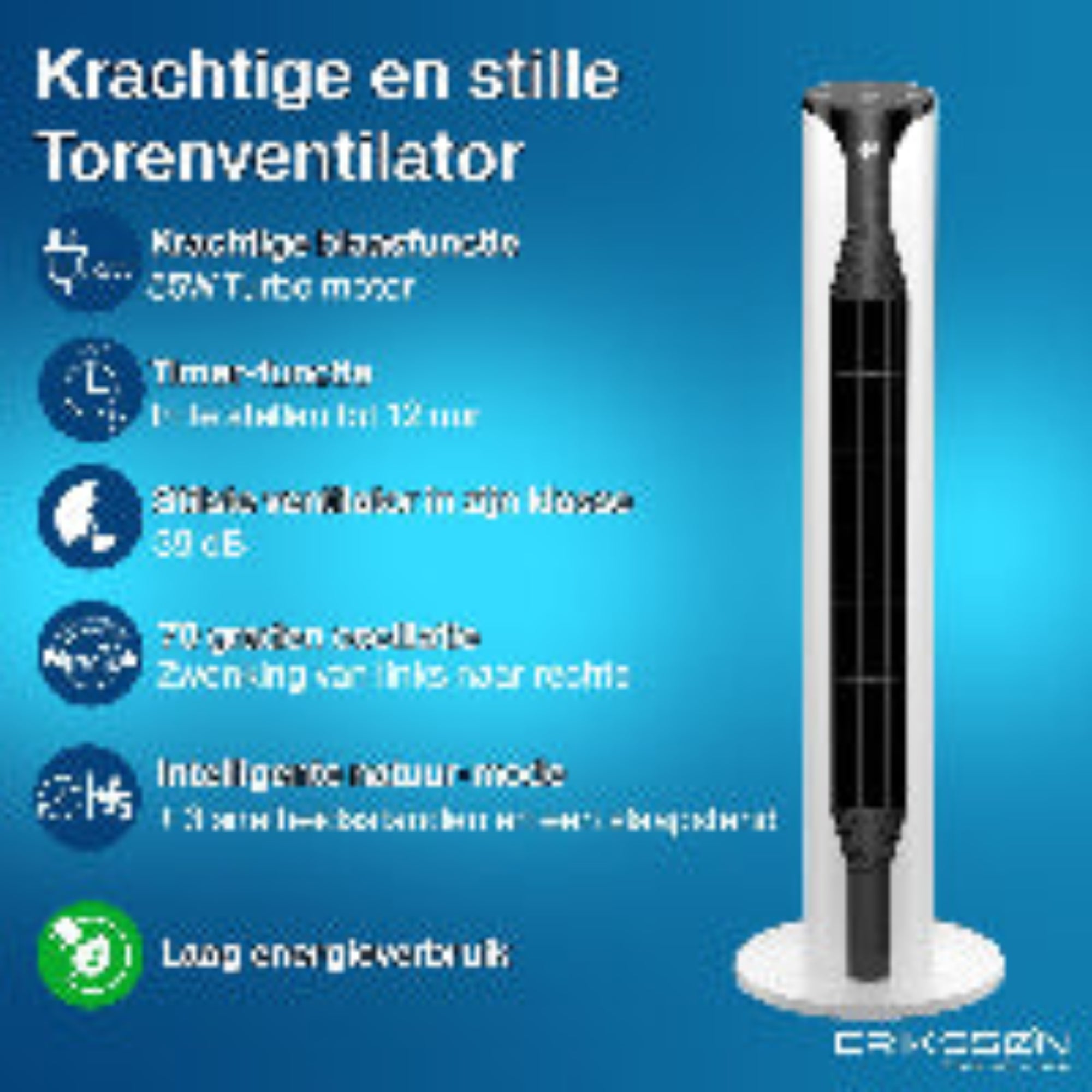 Erikssøn Torenventilator - Silent Comfort Series - Staande Ventilator met Afstandsbediening - Timer - 55W - 39 dB - 106cm - Wit - Erikssøn
