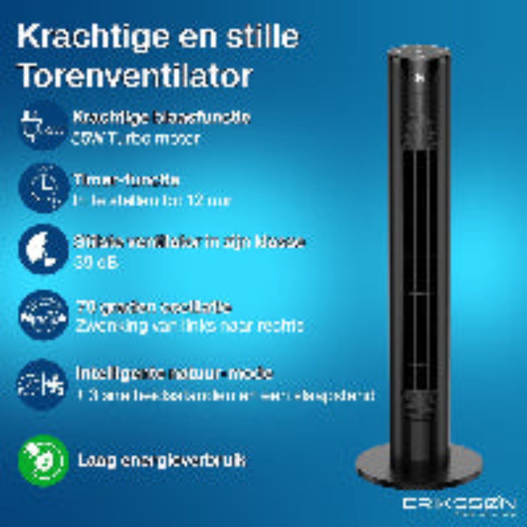 Erikssøn Torenventilator - Silent Comfort Series - Staande Ventilator met Afstandsbediening - Timer - 55W - 39 dB - 106cm - Zwart - Erikssøn